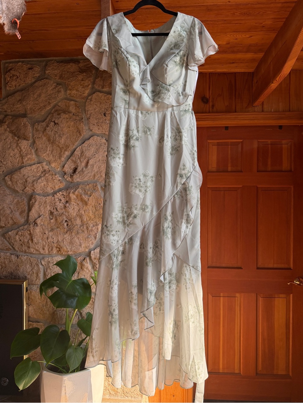 AW Bridal Celia Dress | Floral Wrap Maxi Dress in Light Sage